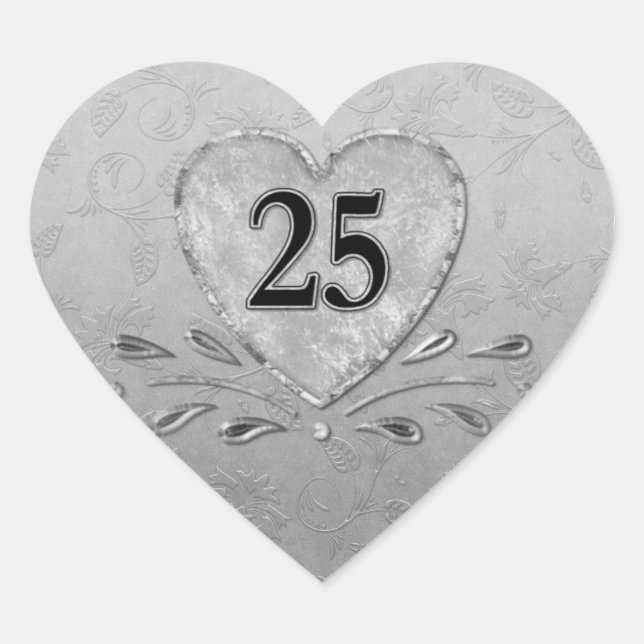 25th Silver  Anniversary Heart Sticker (Front)