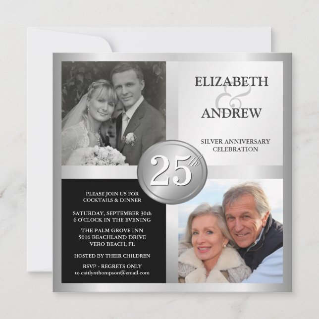25th Silver Anniversary Invitations with 2 Photos (Front)