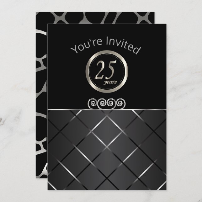 25th Silver Anniversary on Black Invitation (Front/Back)