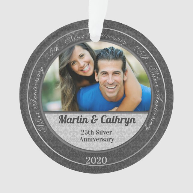 25th Silver Anniversary Photo Christmas Ornament (Front)