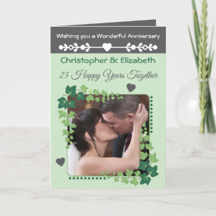 25th Silver Anniversary photo green grey Card