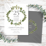 25th Silver Anniversary Save the Date Greenery  Announcement Postcard<br><div class="desc">Featuring an elegant woodland greenery garland,  this chic botanical 25th wedding anniversary save the date card can be personalised with your special silver anniversary information. The reverse features a matching floral garland framing your anniversary dates in elegant white text on a silver background. Designed by Thisisnotme©</div>