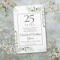 25th Silver Anniversary Save the Date Greenery 