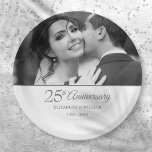 25th Silver Anniversary Wedding Photo Paper Plate<br><div class="desc">Personalise with your favourite wedding photo and special 25 years silver wedding anniversary details in chic silver typography. Designed by Thisisnotme©</div>