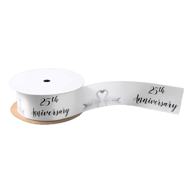 25th silver anniversary white swans in love satin ribbon (Spool)