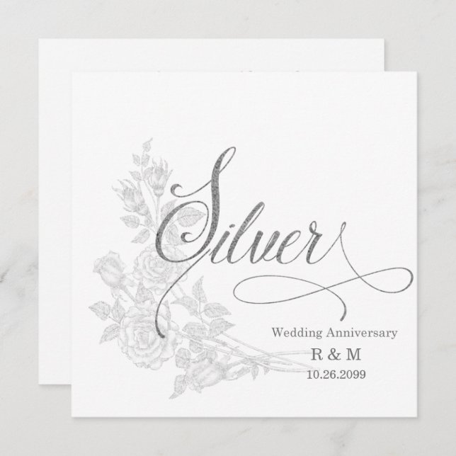 25th Silver Anniversary with Date and Initials Invitation (Front/Back)