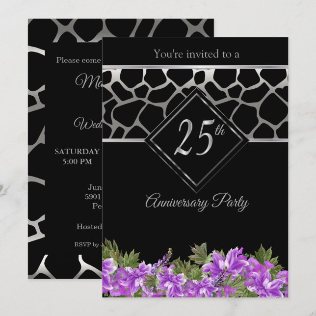 25th Silver Anniversary with Lavender Floral Invitation (Front/Back)