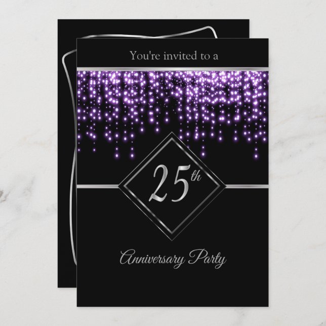 25th Silver Anniversary with Purple Starlights Invitation (Front/Back)