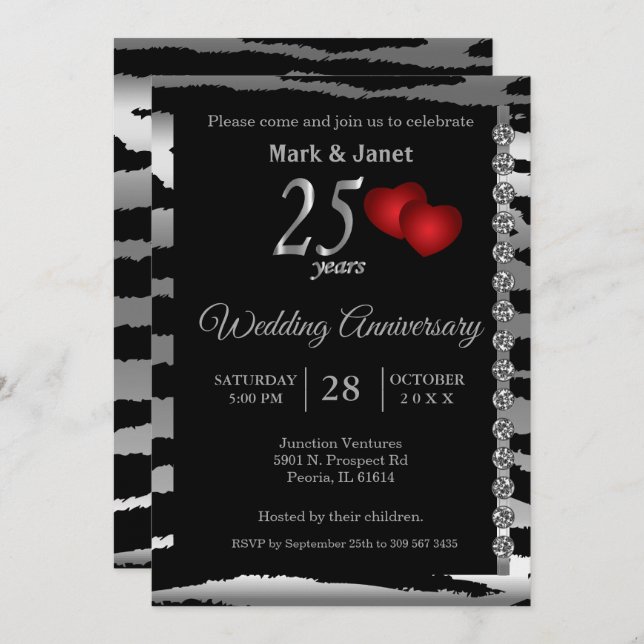 25th Silver Anniversary - Zebra Pattern - Love Invitation (Front/Back)
