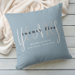 25th Silver Blue Wedding Anniversary Gift Cushion<br><div class="desc">Unique and modern 25th wedding anniversary keepsake throw pillow cushion. Easily personalise and customise by year and name for special friends, couples, parents or your husband / wife. Keep the background colour as is or change to suit your occasion. Be sure to check out the rest of my collection for...</div>