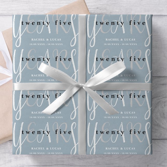 25th Silver Blue Wedding Anniversary Gift Wrapping Paper (Creator Uploaded)