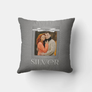 25th Silver Damask Wedding Annivsersary Photo Cushion
