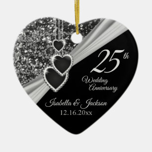 25th Silver Glitter Anniversary Ceramic Tree Decoration