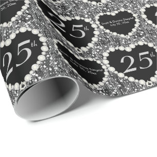 25th Silver Glitter Anniversary   DIY Text Wrapping Paper