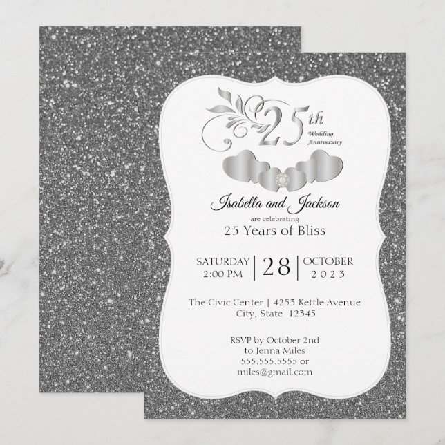 25th Silver Glitter Anniversary Invitation (Front/Back)