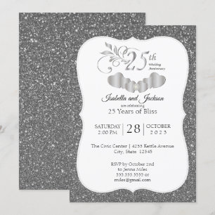 25th Silver Glitter Anniversary Invitation