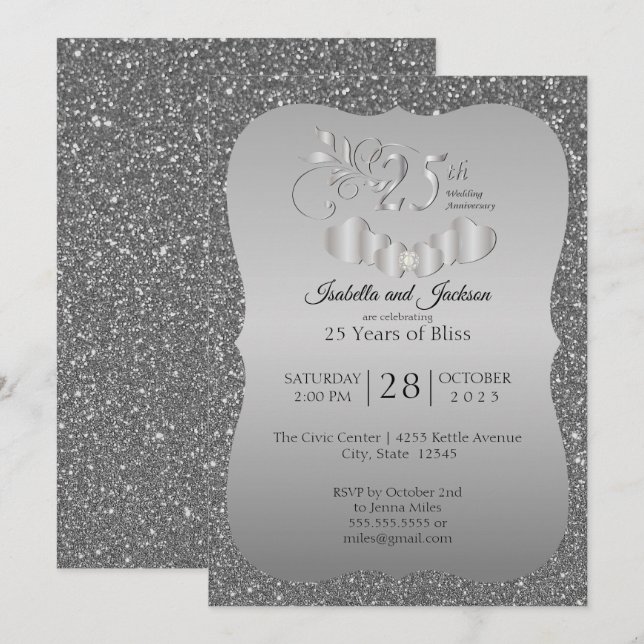 25th Silver Glitter Anniversary Invitation (Front/Back)