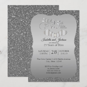 25th Silver Glitter Anniversary Invitation
