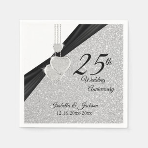 25th Silver Glitter Wedding Anniversary Napkin