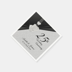25th Silver Grey & Black Wedding Anniversary Napkin