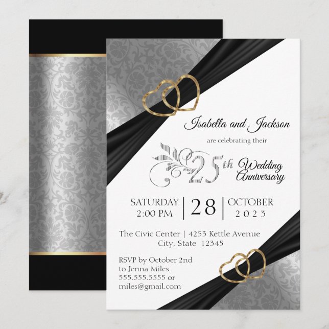 25th Silver Heart Anniversary Design Invitation (Front/Back)