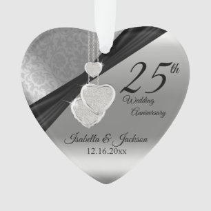 25th Silver Metallic Wedding Anniversary Keepsake Ornament