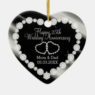 25th Silver Photo Wedding Anniversary Ceramic Tree Decoration