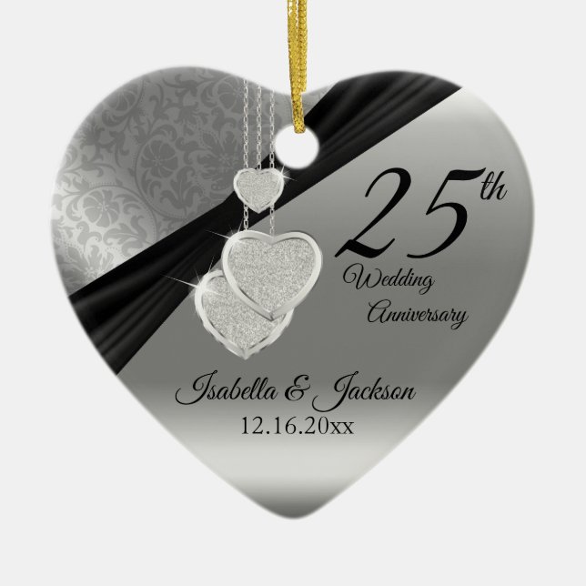 25th Silver Photo Wedding Anniversary with Photo Ceramic Tree Decoration (Front)