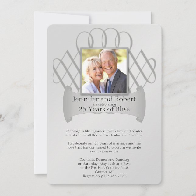 25th Silver Scroll Wedding Anniversary Invitation (Front)
