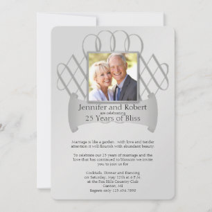 25th Silver Scroll Wedding Anniversary Invitation