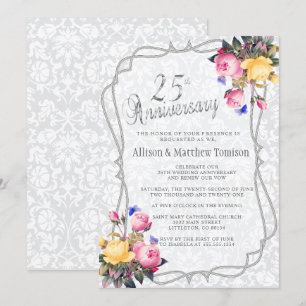 25th Silver Spring Wedding Anniversary   DIY Text Invitation