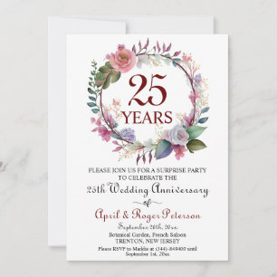 25th Silver Surprise Wedding Anniversary Floral Invitation
