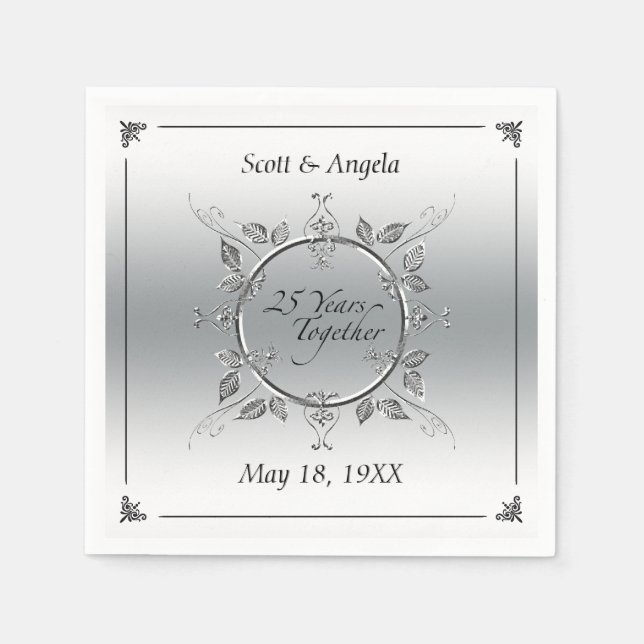 25th Silver Wedding Anniversary | 25 Years Elegant Napkin (Front)