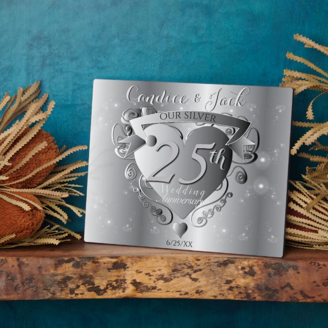 25th Silver Wedding Anniversary 3D Heart Emblem Pl Plaque (Side)