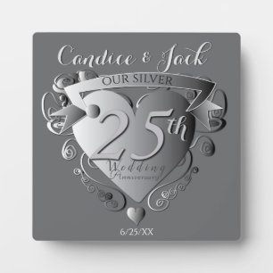 25th Silver Wedding Anniversary 3D Heart Emblem Pl Plaque