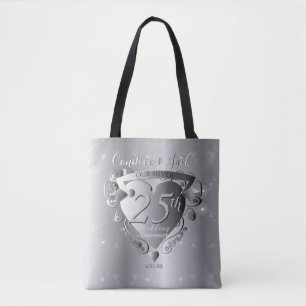 25th Silver Wedding Anniversary 3D Heart Emblem Tote Bag