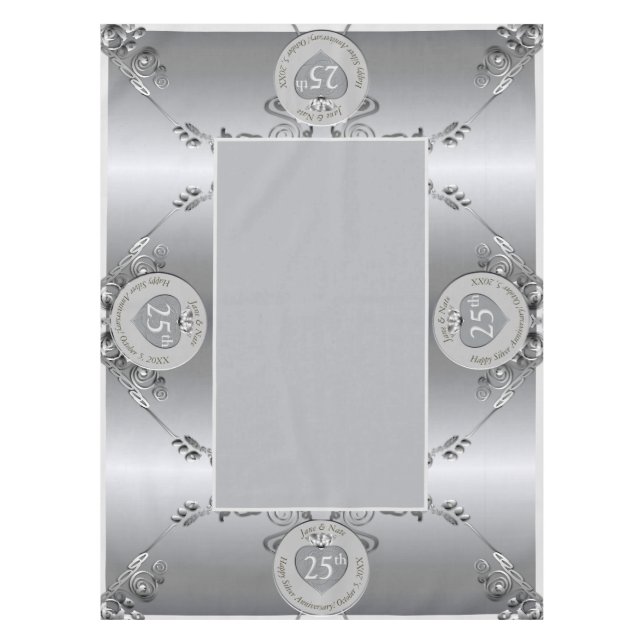 25th Silver Wedding Anniversary 52"x70" Tablecloth (Front)