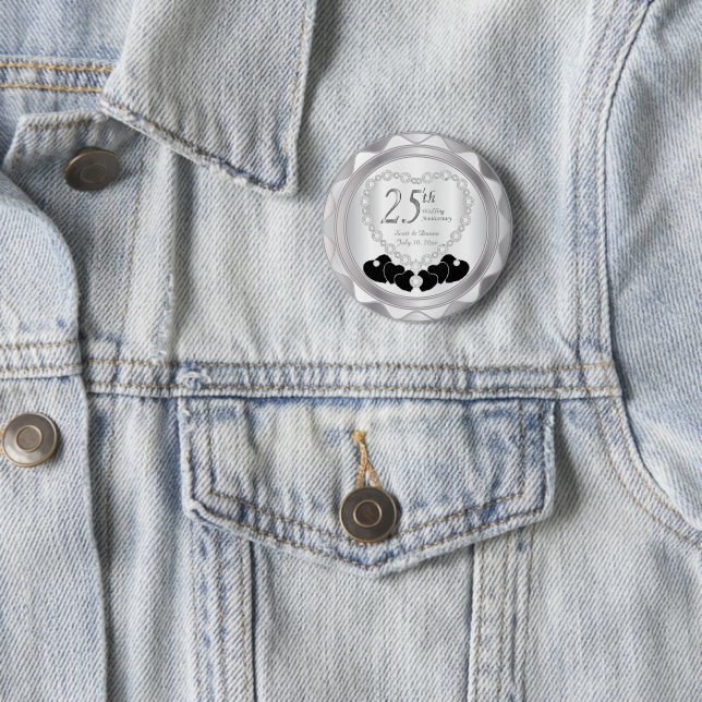 25th Silver Wedding Anniversary 6 Cm Round Badge (In Situ)