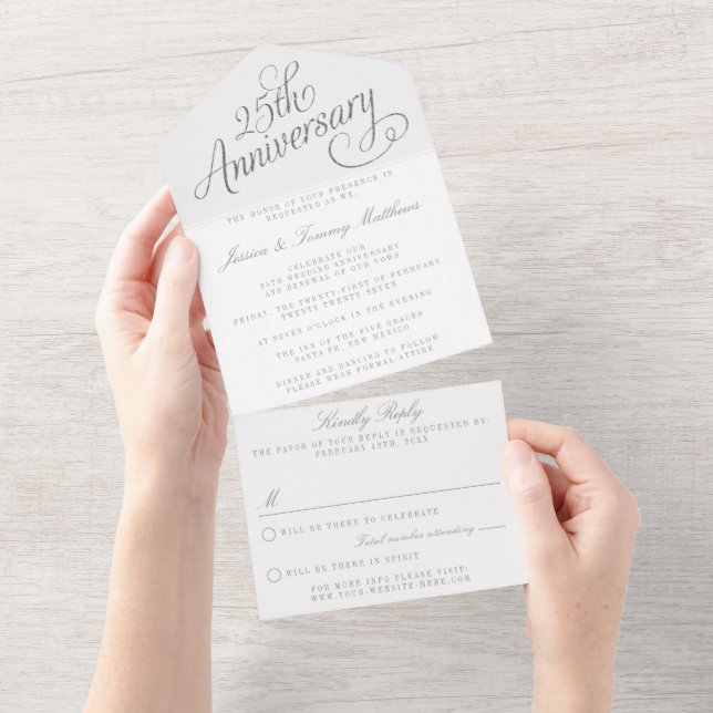 25th Silver Wedding Anniversary All In One Invitation (Tearaway)