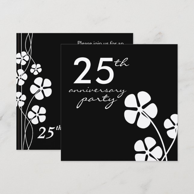 25th Silver Wedding Anniversary Black And White Invitation (Front/Back)