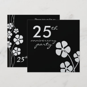 25th Silver Wedding Anniversary Black And White Invitation