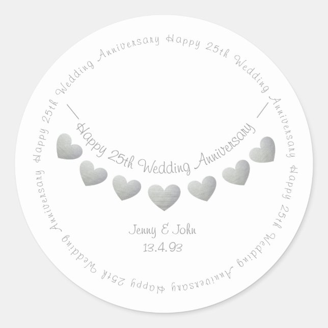 25th Silver Wedding anniversary bunting design Classic Round Sticker (Front)