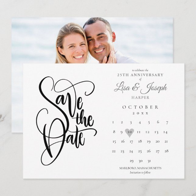 25th Silver Wedding Anniversary Calendar Photo Save The Date (Front/Back)