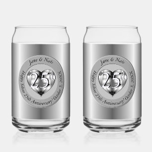 25th Silver Wedding Anniversary Can Glass