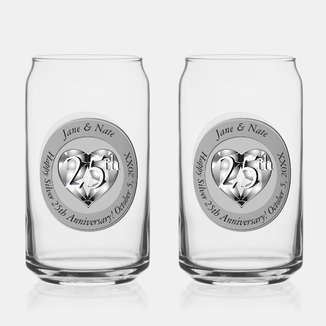 25th Silver Wedding Anniversary Can Glass (Front)