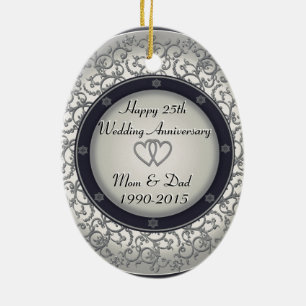 25th Silver Wedding Anniversary Ceramic Tree Decoration