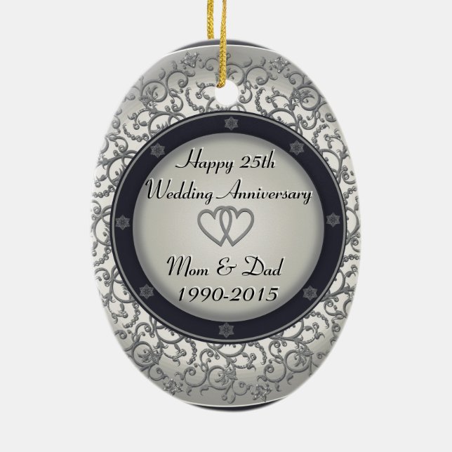 25th Silver Wedding Anniversary Ceramic Tree Decoration (Back)