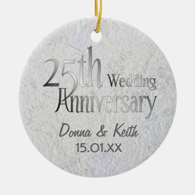 25th Silver Wedding Anniversary Ceramic Tree Decoration (Front)