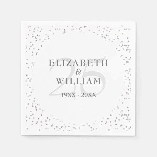25th Silver Wedding Anniversary Chic Confetti Napkin (Front)
