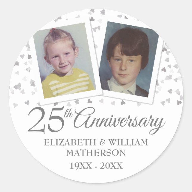 25th Silver Wedding Anniversary Childhood Photos Classic Round Sticker (Front)